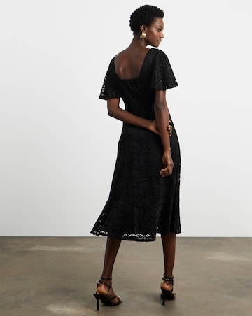 Joanna Hope Black Angel Sleeve Stretch Lace Midi Dress