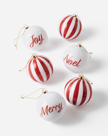 Set of 6 Candy Stripe and Joy, Noel, Merry Baubles
