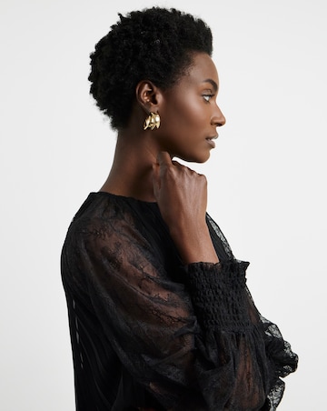 Joanna Hope Pleated Blouse With Lace Sleeve