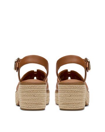 Clarks Tan Coledale Leather Strap Wedge Sandal Standard Fit