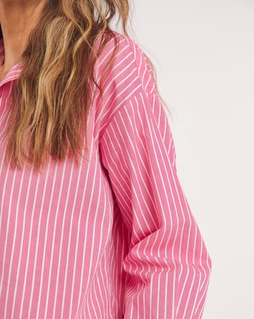 Womens Cotton Poplin Oversized Long Sleeve Shirt - Pink Stripe
