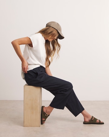 Anthology Linen Mix Navy Barrel Leg Trousers