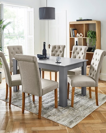 Dakota 6 Seater Dining Table with 6 Ava Button Back Chairs