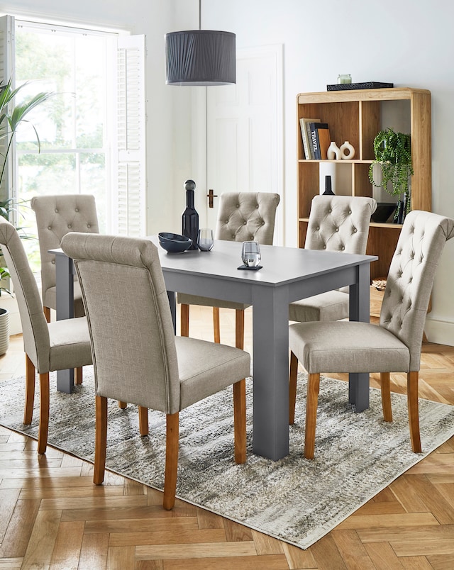 Dakota 6 Seater Dining Table with 6 Ava Button Back Chairs