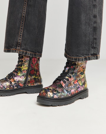 Heavenly Feet Justina Lace Up Chunky Boot Wide Fit