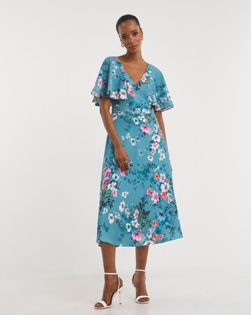 Joanna Hope Floral Print Angel Sleeve Dress