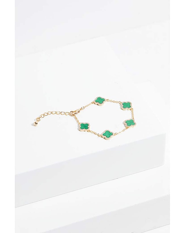 Jon Richard Gold Plated Cubic Zirconia Malachite Clover Bracelet