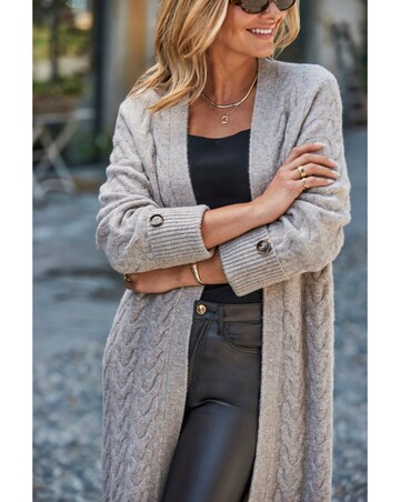 Sosandar Cable Button Cuff Maxi Cardi