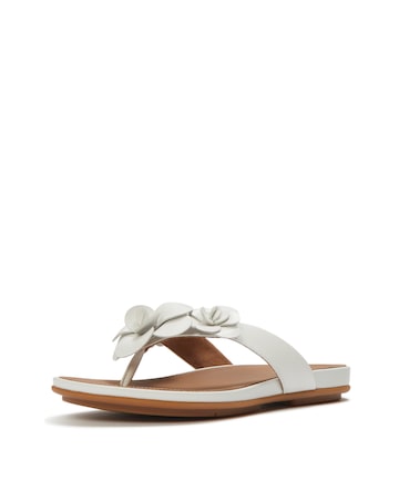 FitFlop White Gracie Flower Leather Flip-Flops - Standard Fit (D)