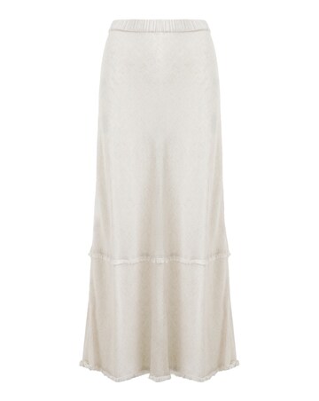 Stone Linen Mix Frayed Hem Skirt