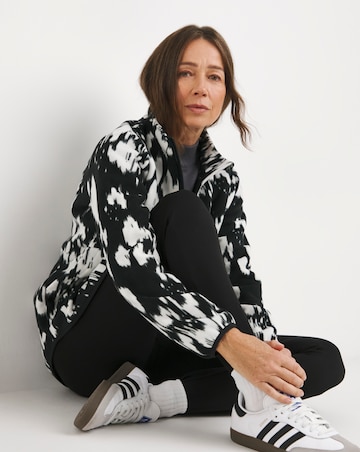 Mono Print Fleece Longline Zip Through Jacket
