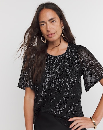 Black Sequin Angel Sleeve Top
