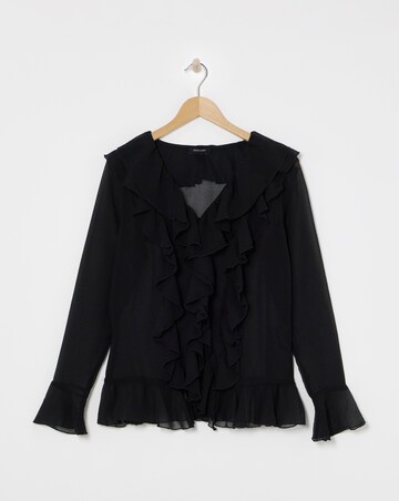 Womens Ruffle Romantic Long Sleeve Blouse - Black