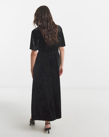 V-Neck Short Sleeve Bow Crushed Velvet Dress