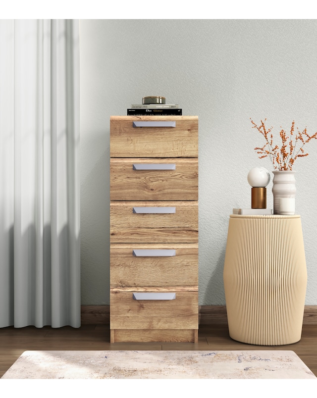 Lugo Ready Assembled 5 Drawer Tallboy Chest