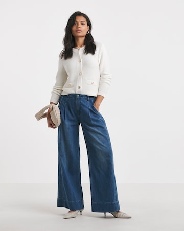 Simply Be Authentic Mid Blue Drape Wide Leg Jeans
