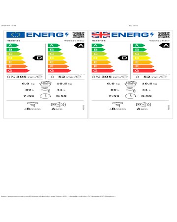 Hisense 5S Series WD5S1045BW 10.5KG Freestanding Washer Dryer - White