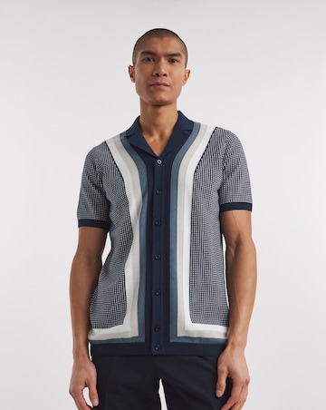 Navy Pattern Knitted Polo