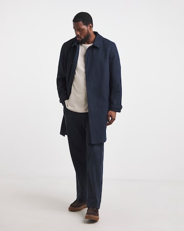 Navy Wool Blend Mac with Cuff Tab Detail