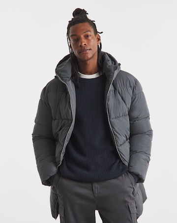 Grey Mid Length Puffer Jacket