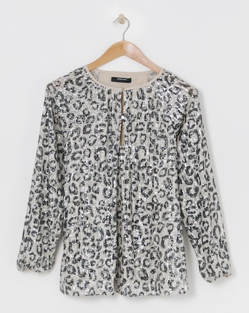 Animal Volume Sleeve Sequin Top