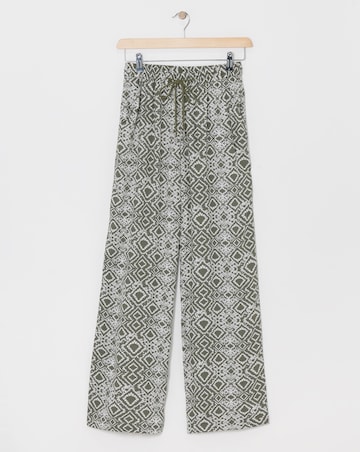 Printed Spun Viscose Pull On Wide Leg Trousers