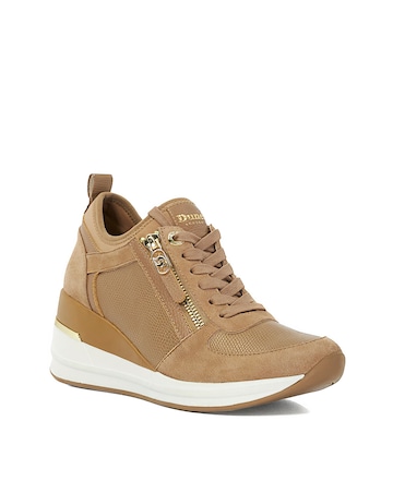 Dune Eiline Lace Up Wedge Leather Trainer Standard Fit
