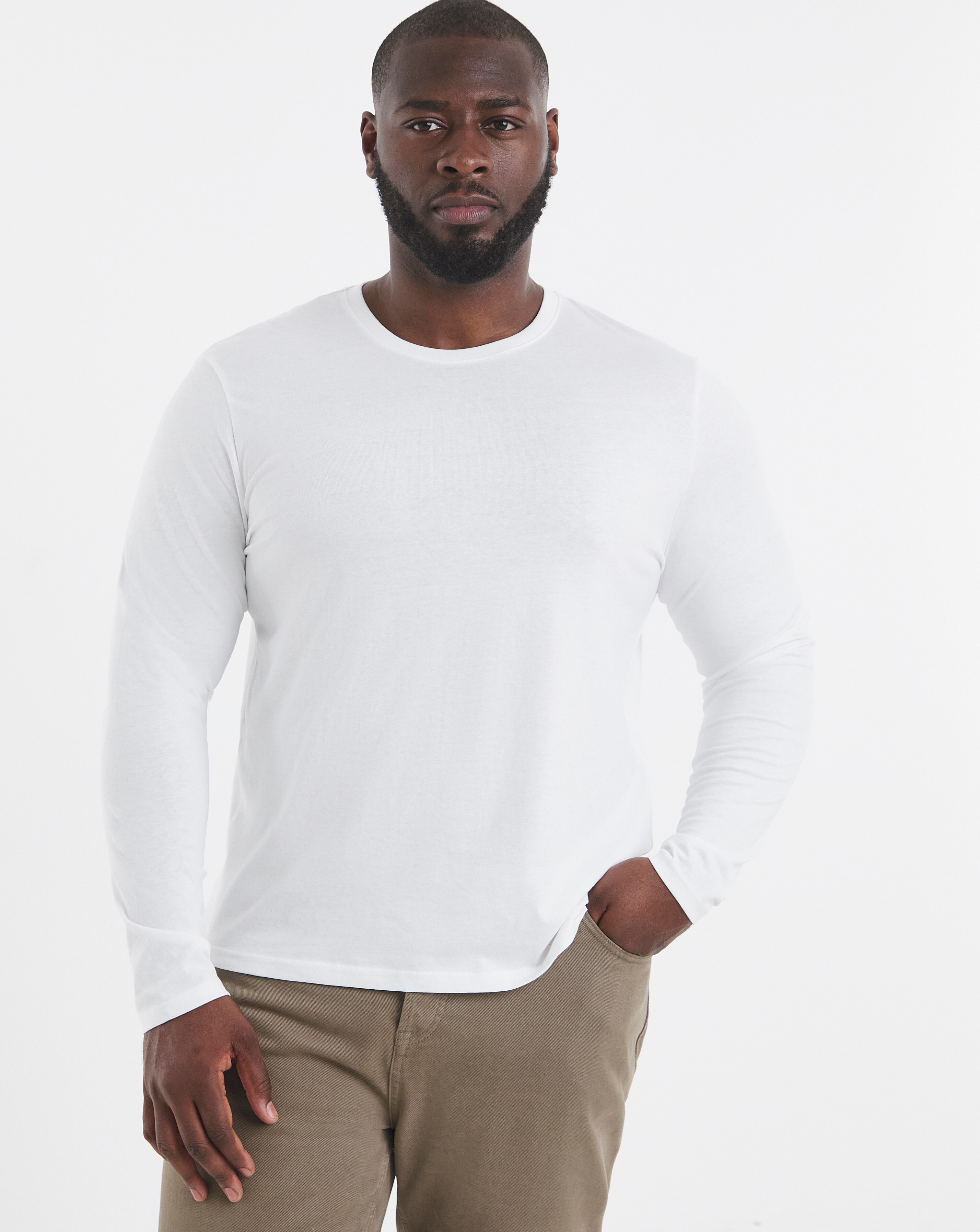 Long Sleeve Crew Neck T-Shirt Long- White