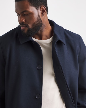 Navy Wool Blend Mac with Cuff Tab Detail