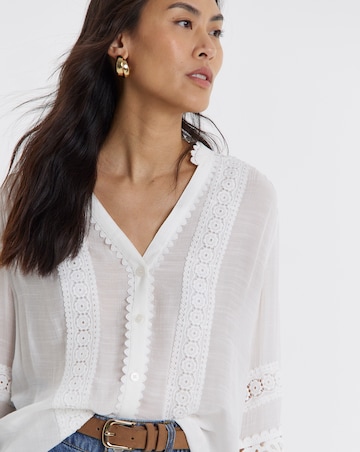 Lace Trim Button Through Prairie Blouse