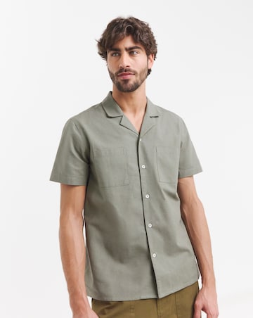 Short Sleeve Revere Linen Blend Shirt