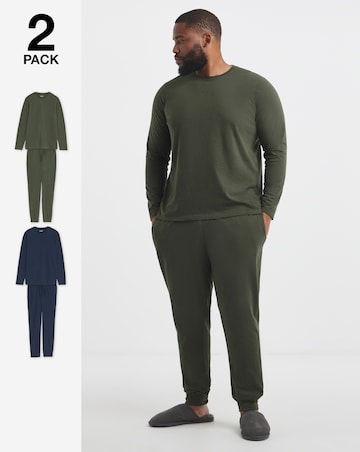 2 Pack Long Sleeve Pyjama Set-Green/Navy