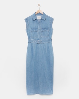 Blue Cap Sleeve Utility Midi Dress