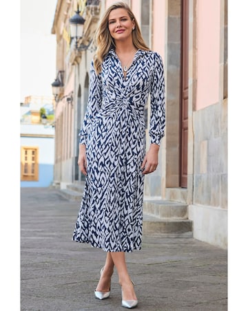 Sosandar Abstract Print Twist Detail Jersey Midi Dress