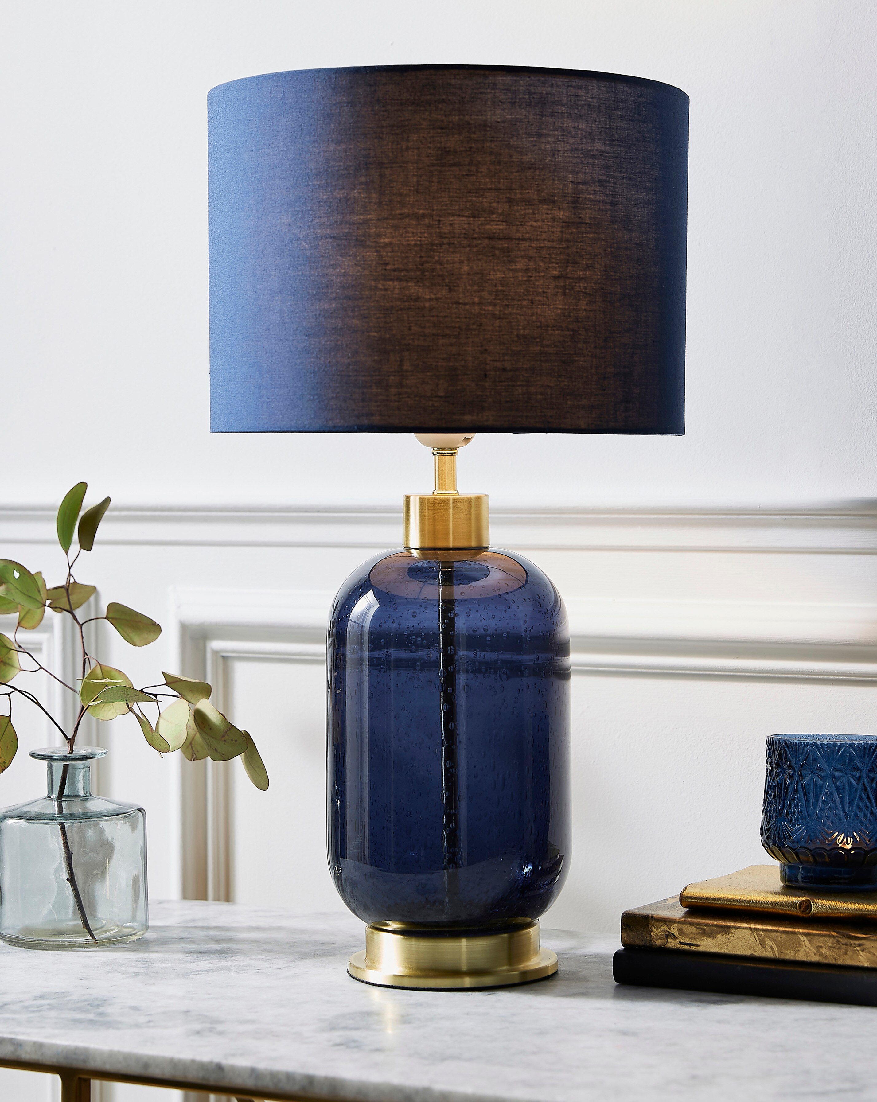 Glass and Satin Brass Base Table Lamp