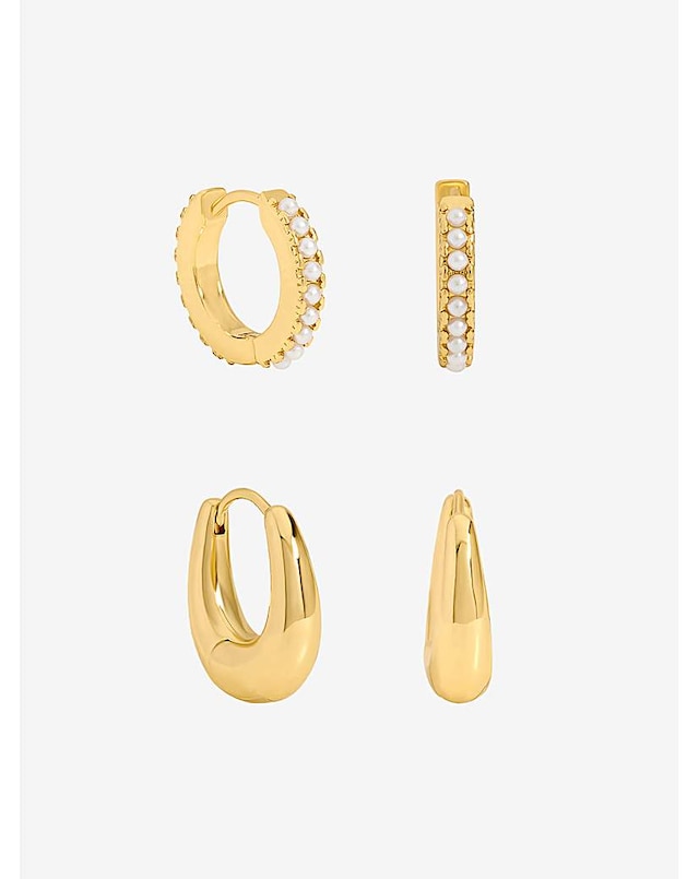 Jon Richard Gold Polished and Pearl Hoops - Pack of 2