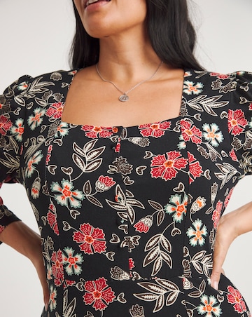 Joe Browns Black Floral Printed Long Sleeve Jersey Dress