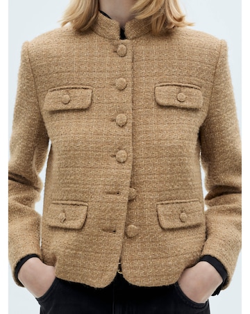 Mango Tweed Jacket with Stand Up Collar