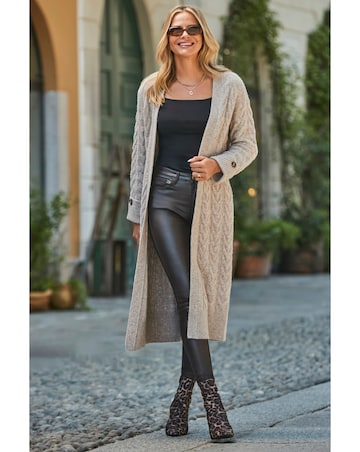 Sosandar Cable Button Cuff Maxi Cardi