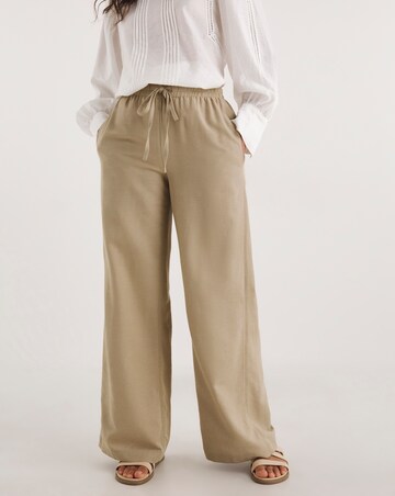 Truffle Linen Mix Wide Leg Trousers