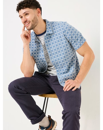 FatFace Embroided Geo Print Short Sleeve Shirt - Blue