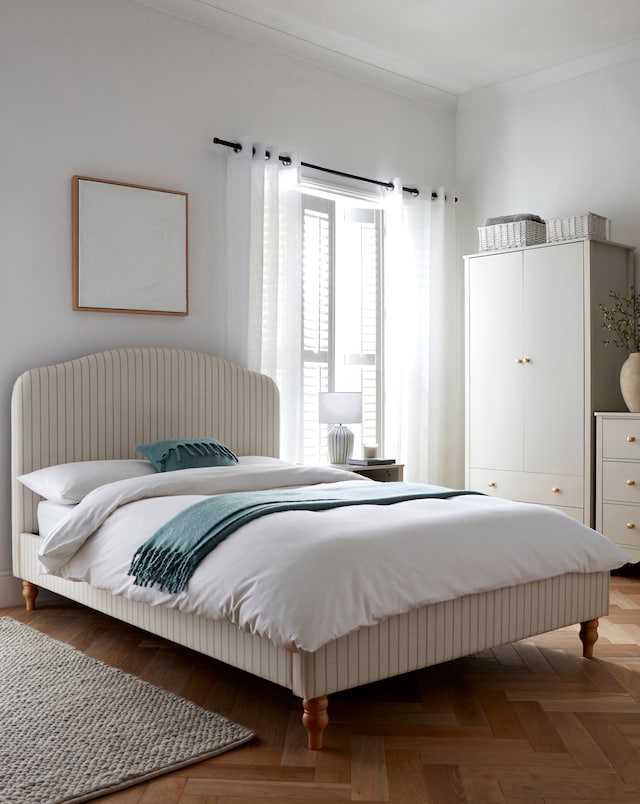 Julipa Everly Stripe Bed Frame with 3 Layer Memory Foam Hybrid Mattress
