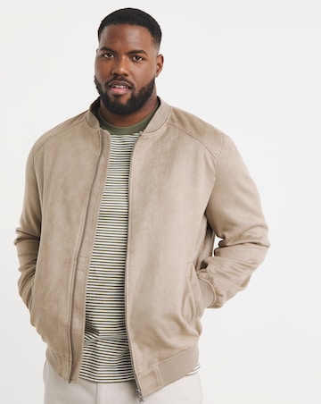 Beige Faux Suede Bomber