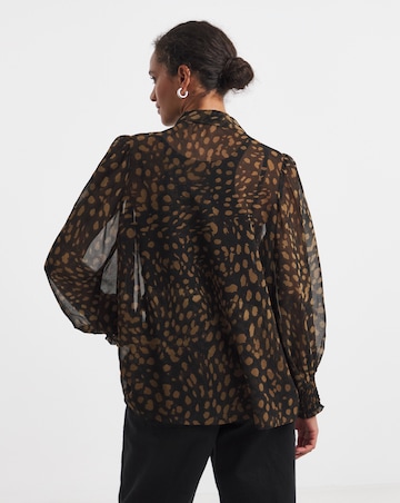 Printed Georgette Volume Sleeve Shirred Cuff Shirt