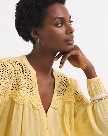 Broderie Trim Long Sleeve Blouse