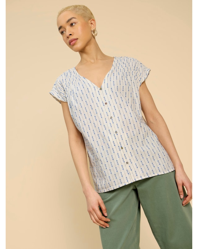 White Stuff Rae Printed Button Up V Neck Vest Top