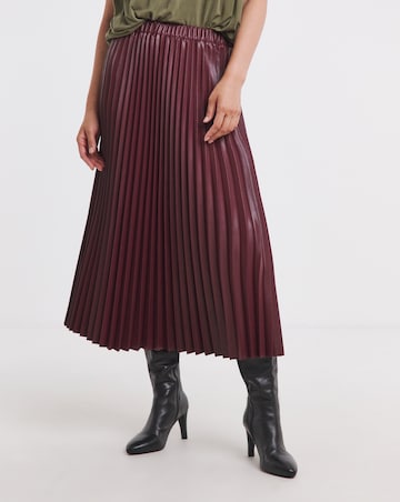 Burgundy PU Pleated Midi Skirt