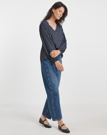 Twill Button Through Grid Check Blouse
