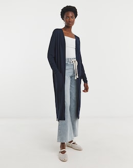 Navy Longline Jersey Pocket Cardigan