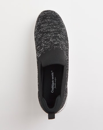 Cushion Walk Black Glitter Slip On Trainers -Wide Fit (E)